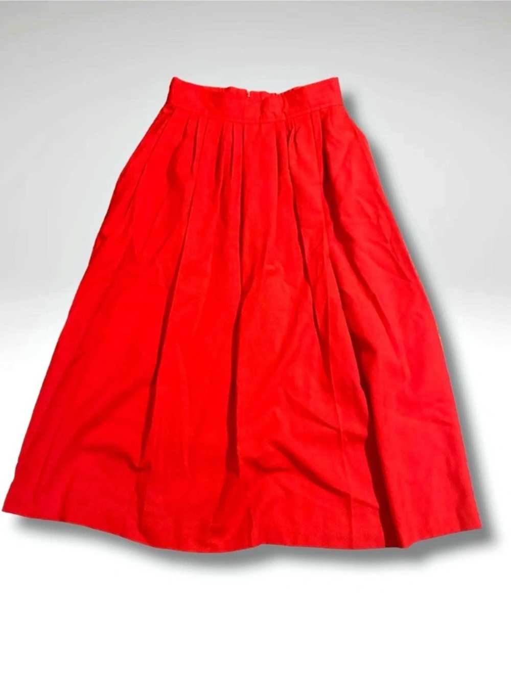 Vintage David Benjamin Red Pleated Midi Skirt High Waist Pockets USA XS